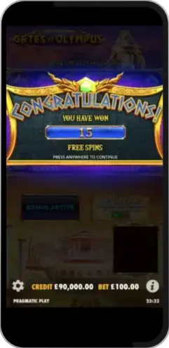 15 Free Spins Round in Gates of Olympus